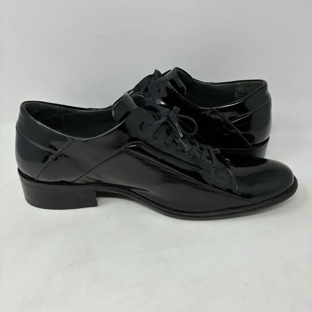 Men's Modern Captoe Oxfords Shoes Jet Black Shiny Size EU 43 US 10 Lace Up